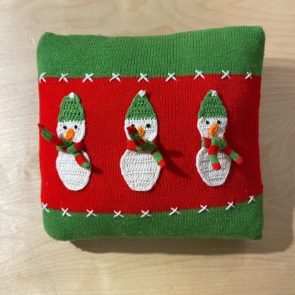 Festive Snowman Knit Pillow (OA)